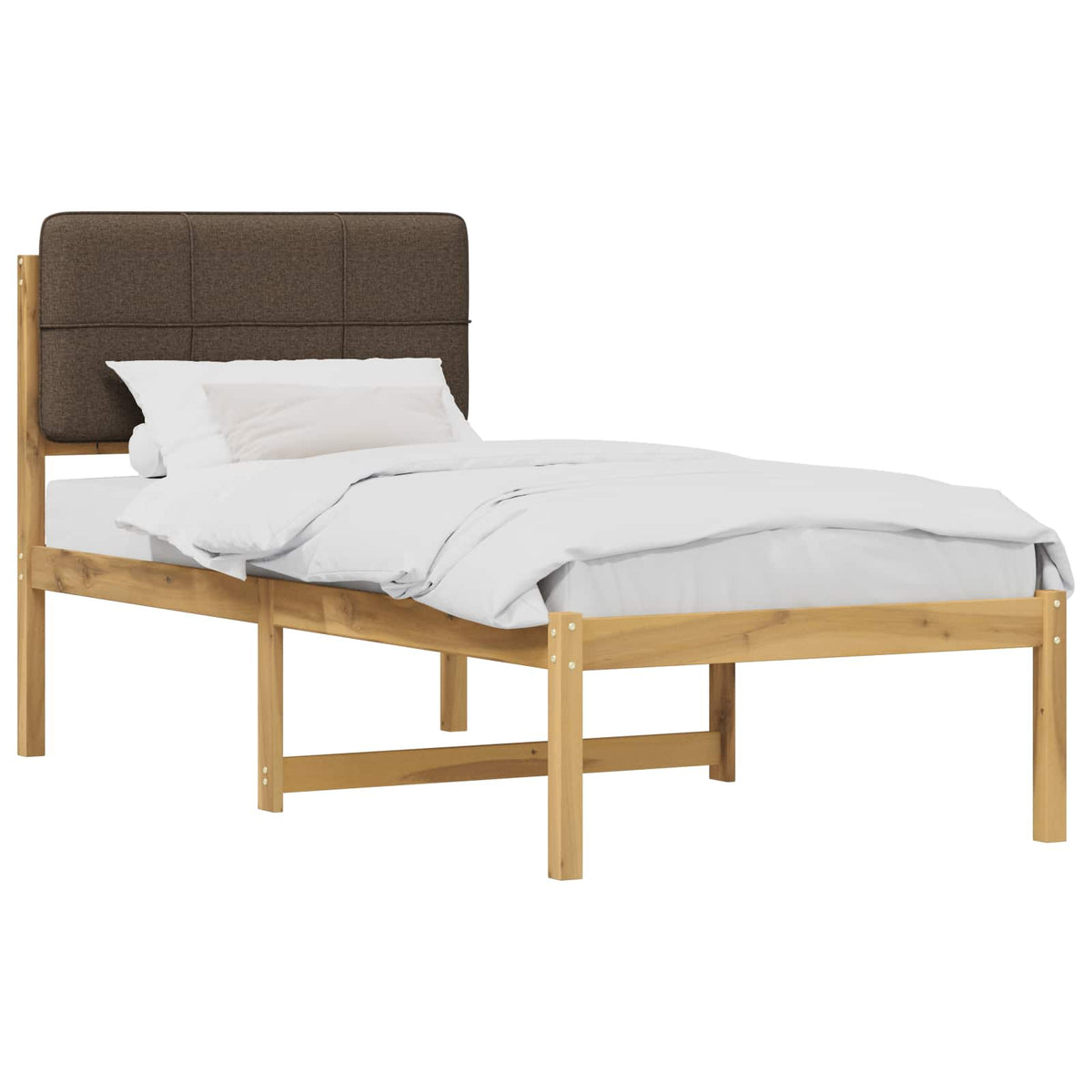 vidaXL Bed Frame with Upholstered Headboard Whitewash and Taupe