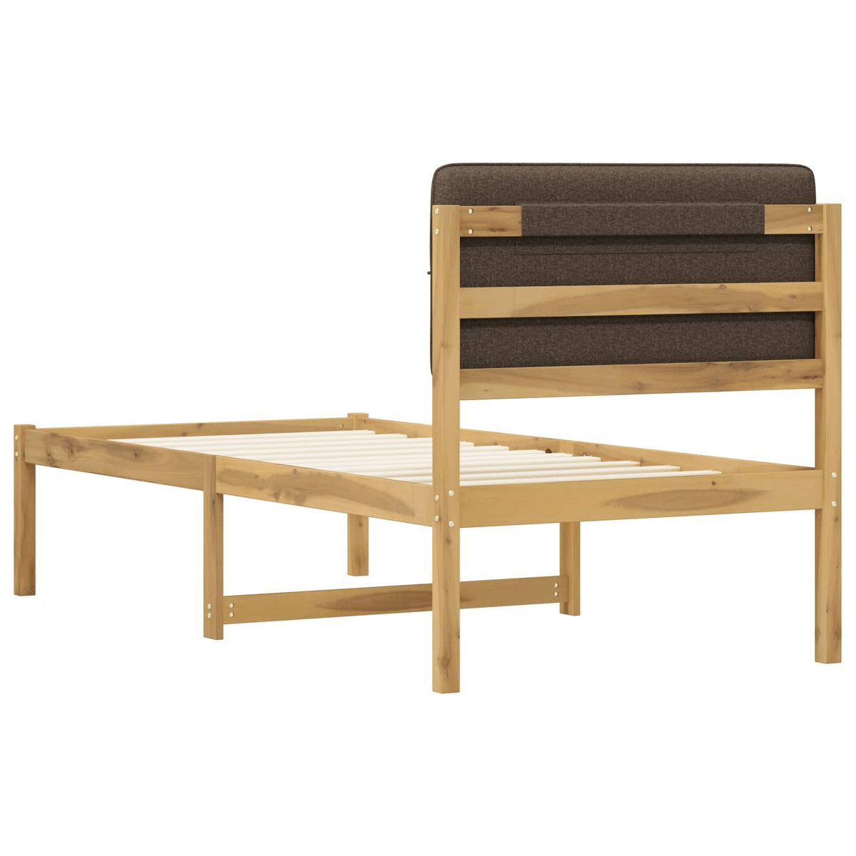 vidaXL Bed Frame with Upholstered Headboard Whitewash and Taupe