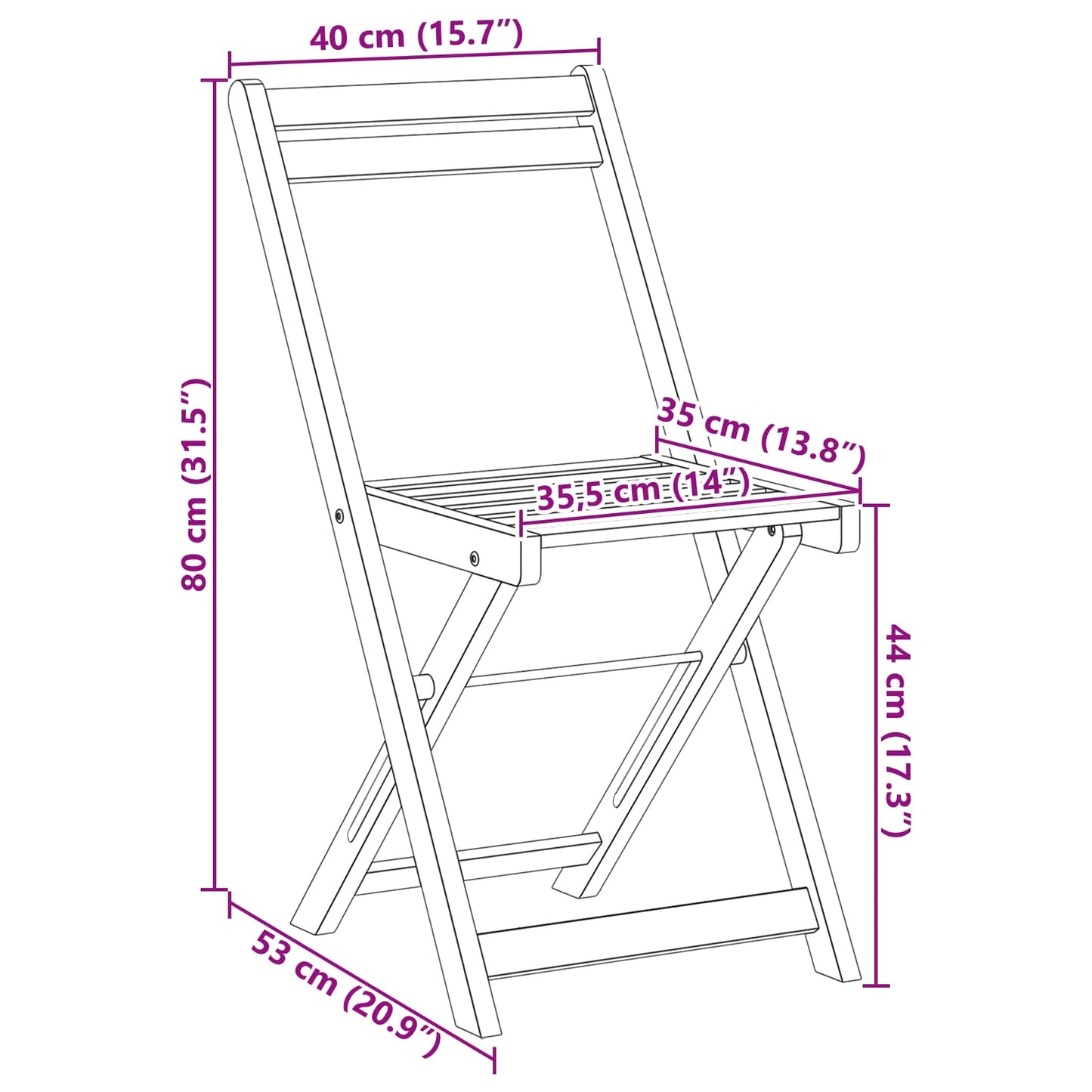 vidaXL Folding Garden Chairs Folding 6 pcs Natural 40 x 53 x 80 cm