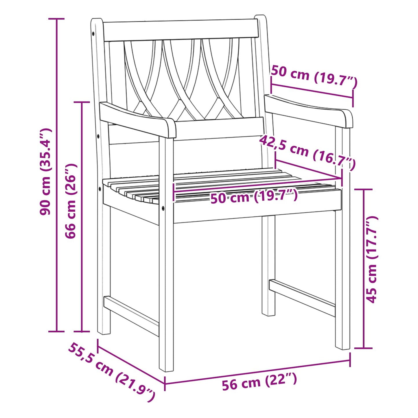 vidaXL Outdoor Bench 6 pcs Natural 56 x 55.5 x 90 cm Solid Acacia Wood