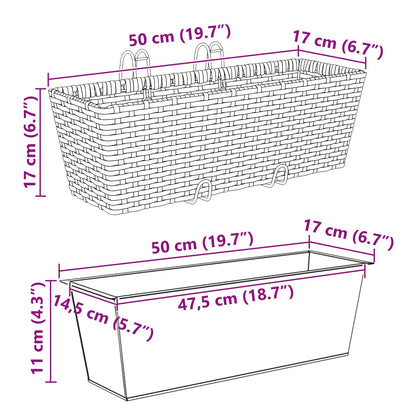 vidaXL Railing 2 pcs 50 x 17 x 17 cm Metal