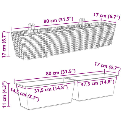 vidaXL Railing 2 pcs 80 x 17 x 17 cm Metal