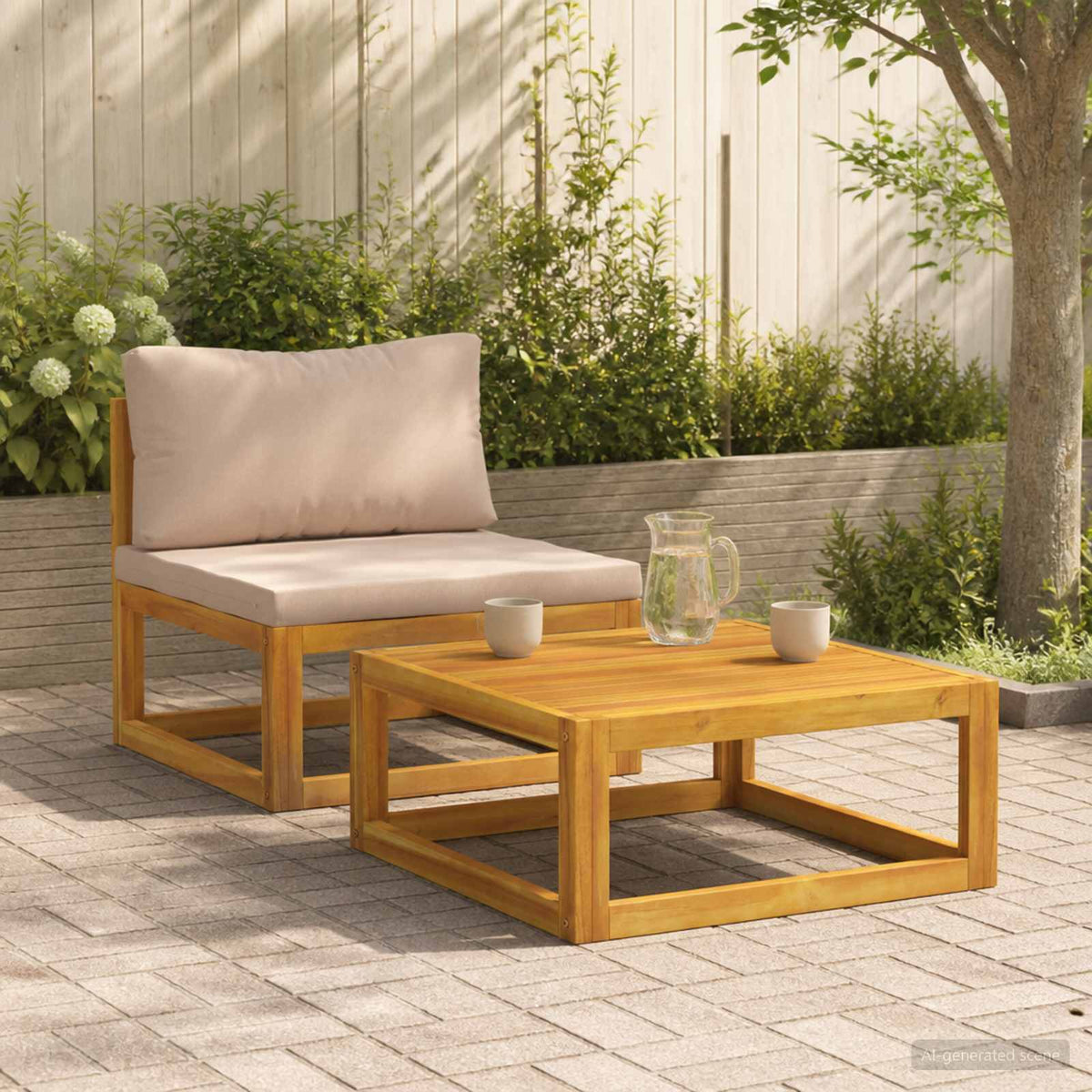 vidaXL Sectional Sofa Set with Cushions 2 pcs Solid Acacia Wood