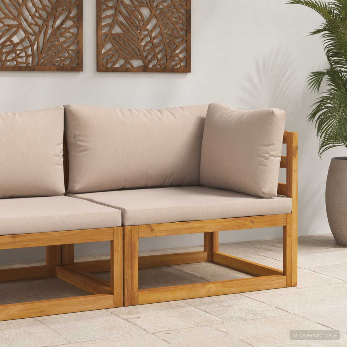 vidaXL Sectional Corner Sofa with Cushions Solid Acacia Wood Natural