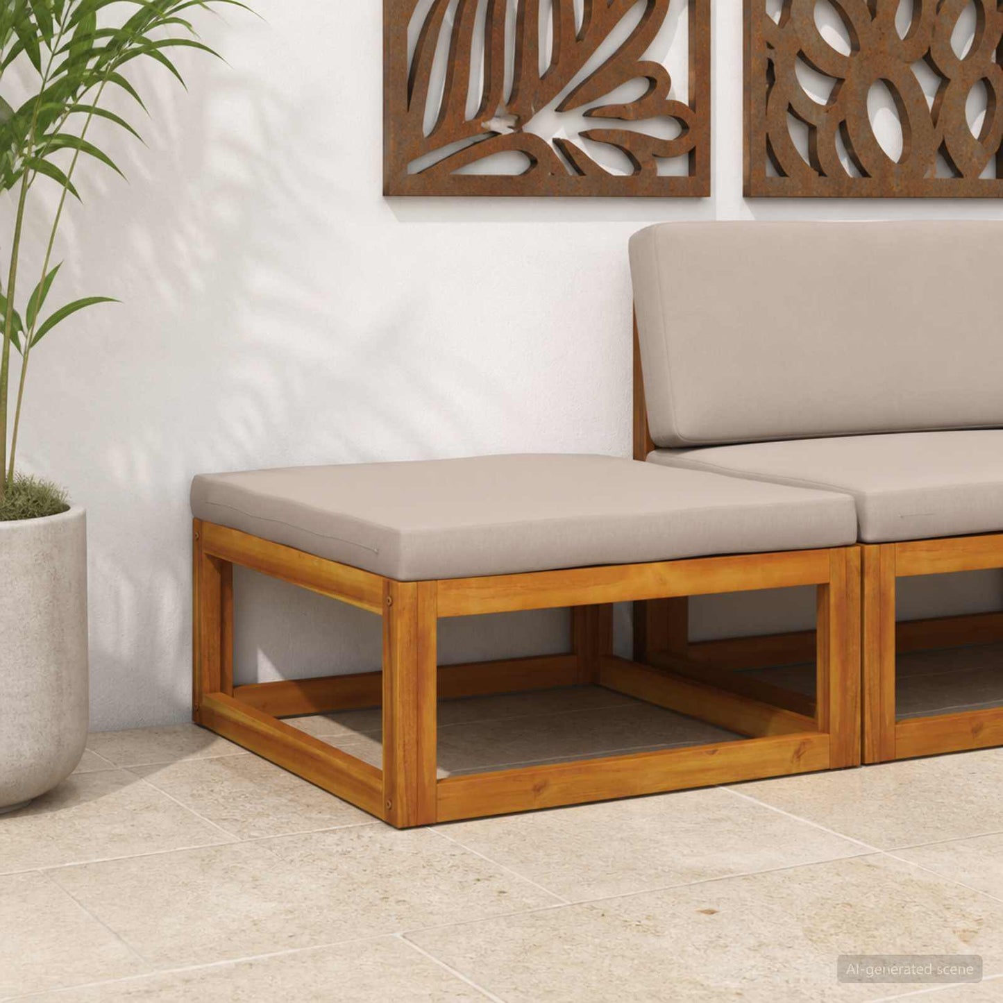 vidaXL Sectional Footrest with Cushions Solid Acacia Wood Natural