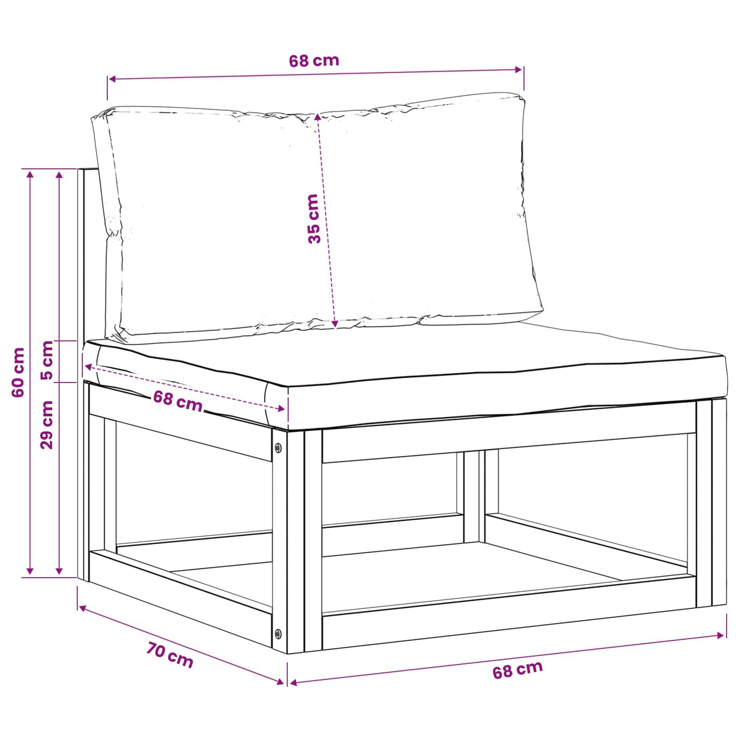 vidaXL Sectional Middle Sofa with Cushions 100% polyester Solid Acacia