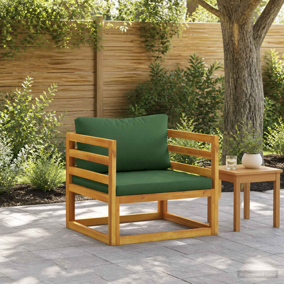 vidaXL Sectional Armchair with Cushions Solid Acacia Wood Natural