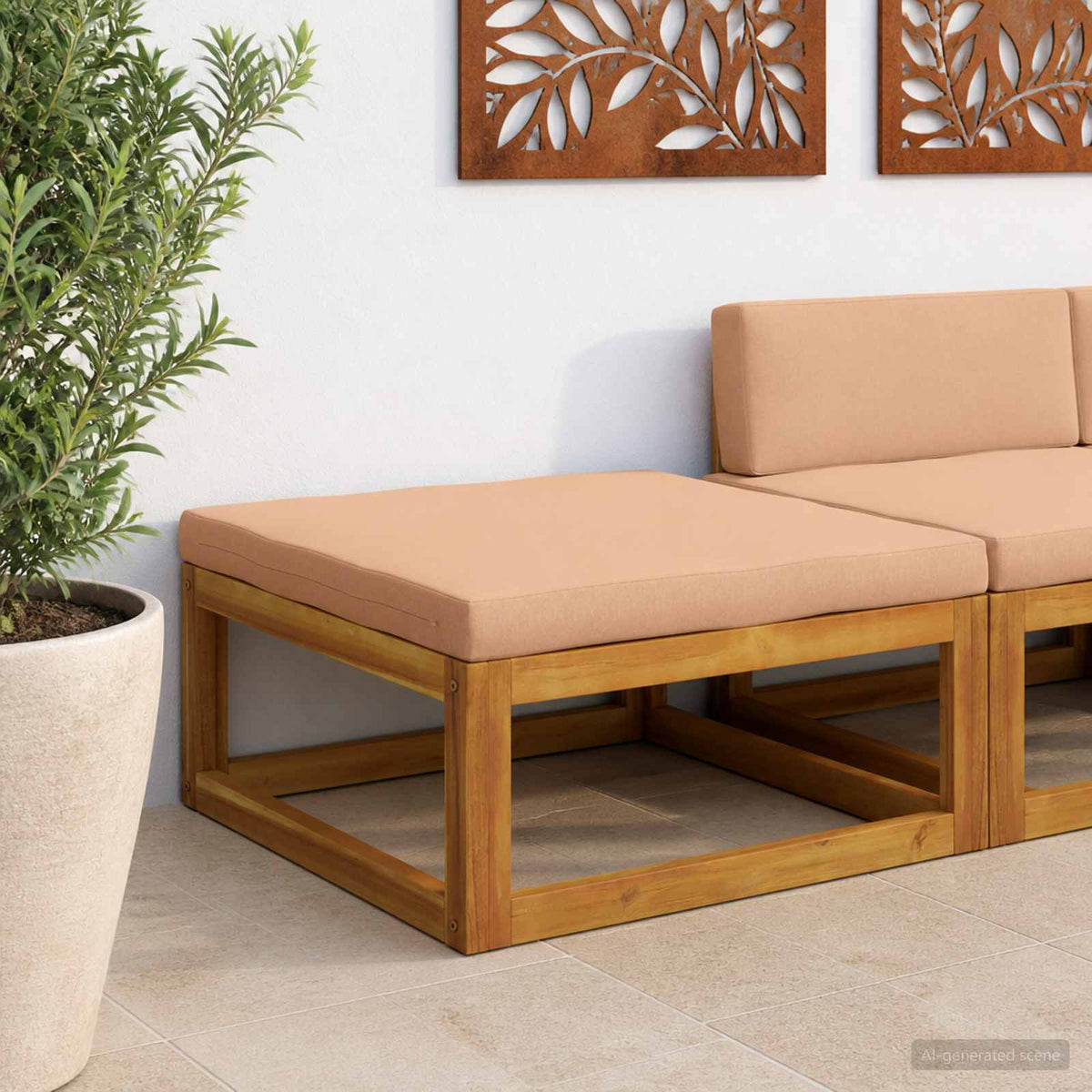 vidaXL Sectional Footrest with Cushions Solid Acacia Wood Natural