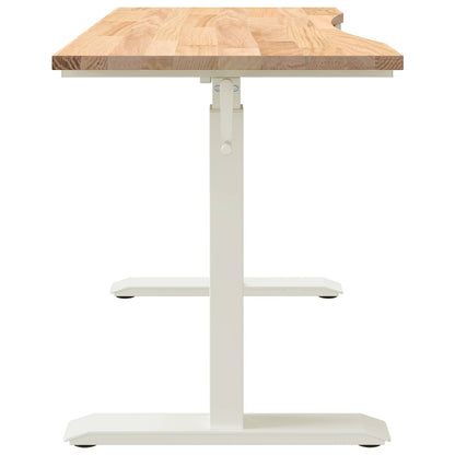 vidaXL Desk with Storage White and Natural 120 x 60 cm Solid Oak Wood
