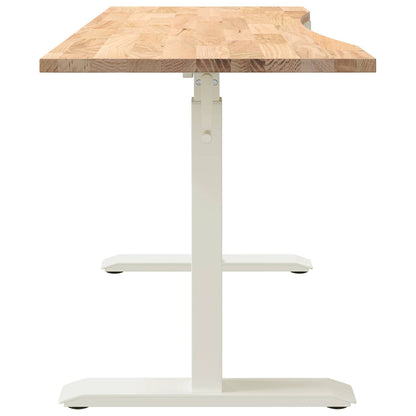 vidaXL Desk with Storage White and Natural 140 x 60 cm Solid Oak Wood
