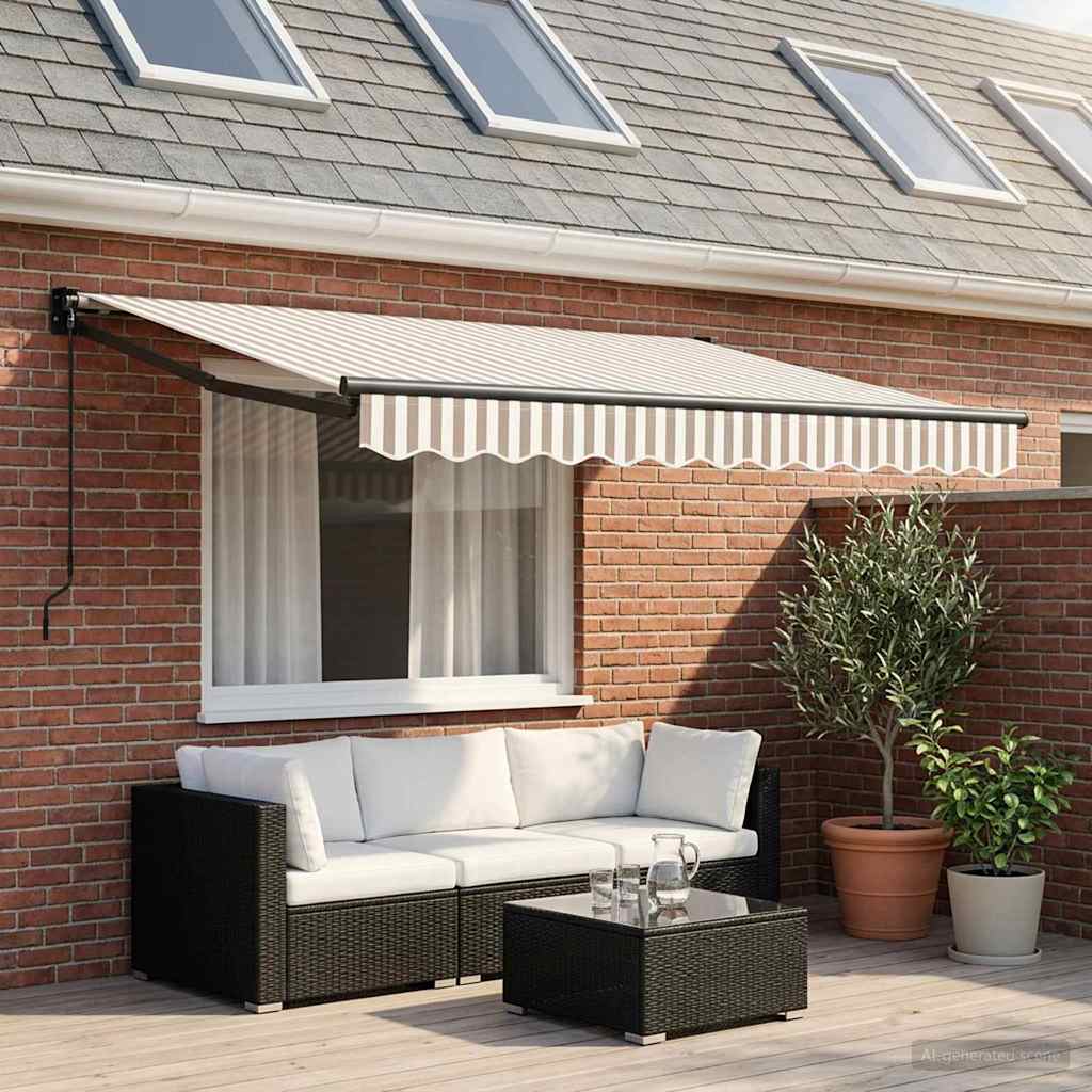 vidaXL Retractable Awning Light Grey and White 3 x 2 m