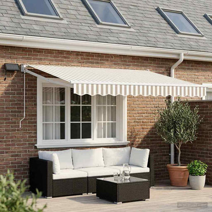 vidaXL Manual Retractable Awning with LEDs Light Grey and White