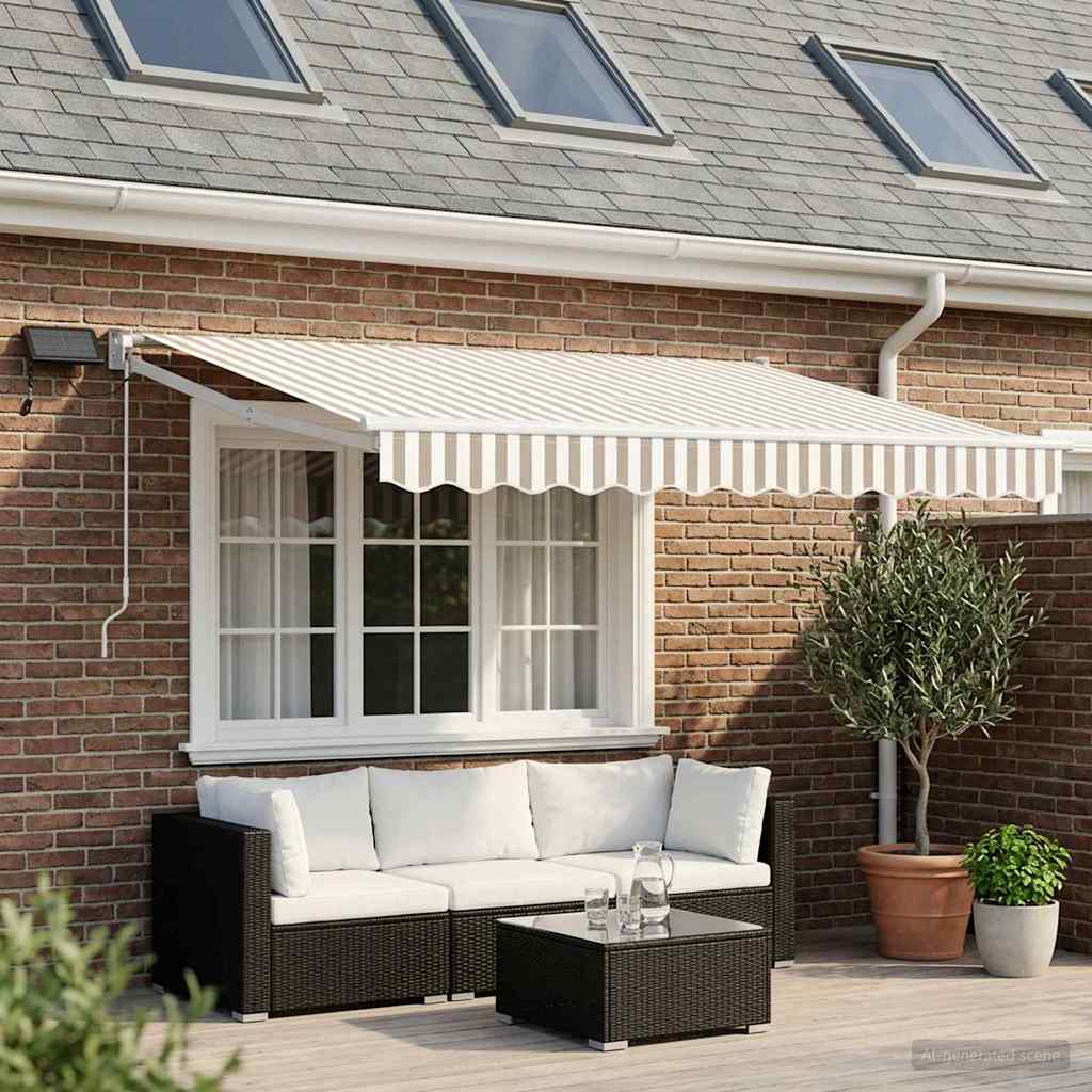 vidaXL Manual Retractable Awning with LEDs Light Grey and White