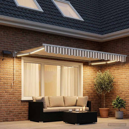 vidaXL Manual Retractable Awning with LEDs Light Grey and White
