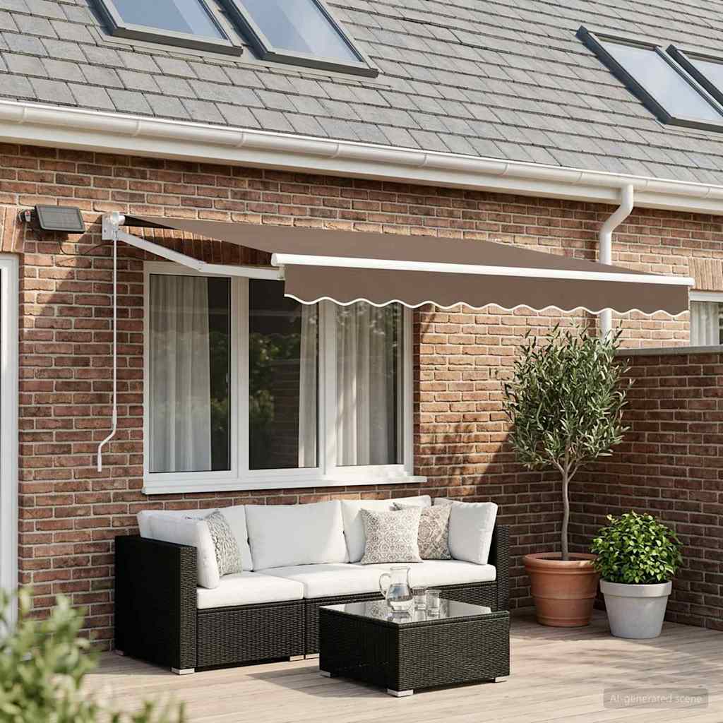 vidaXL Manual Retractable Awning with LEDs Taupe