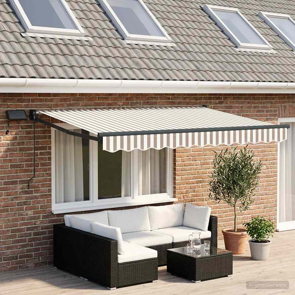 vidaXL Manual Retractable Awning with LEDs Light Grey and White
