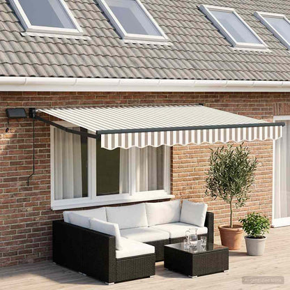 vidaXL Manual Retractable Awning with LEDs Light Grey and White