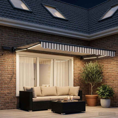vidaXL Manual Retractable Awning with LEDs Light Grey and White