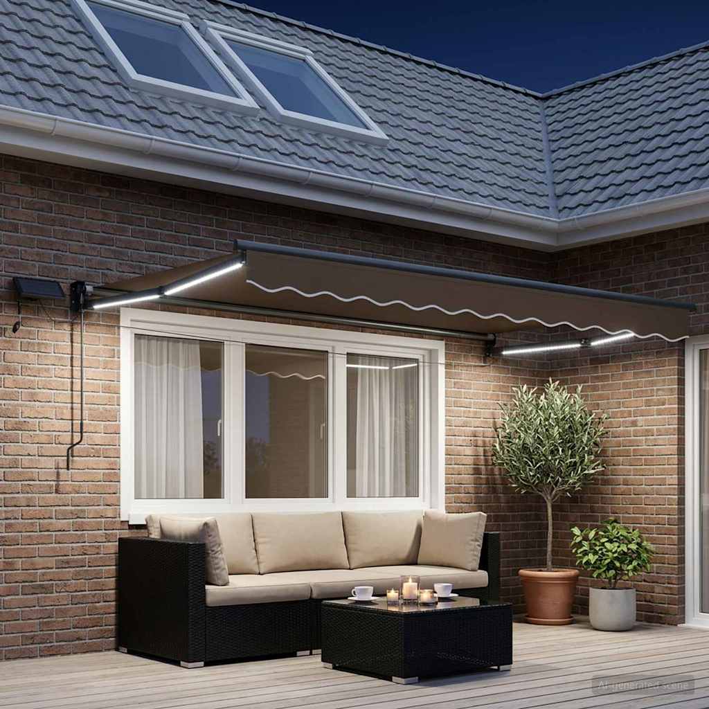 vidaXL Manual Retractable Awning with LEDs Taupe