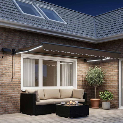 vidaXL Manual Retractable Awning with LEDs Taupe