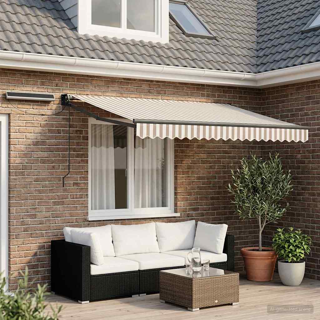 vidaXL Electric Retractable Awning Light Grey and White 3.5 x 2 m