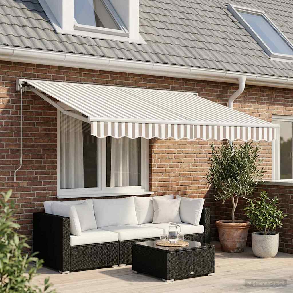 vidaXL Manual Retractable Awning Light Grey and White 3 x 2.5 m