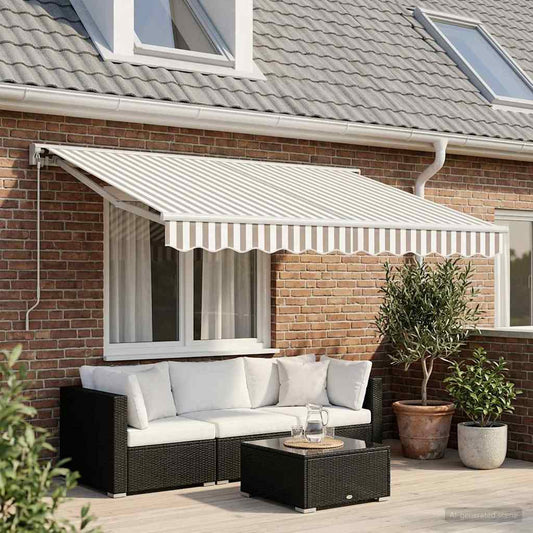 vidaXL Manual Retractable Awning Light Grey and White 3.5 x 2.5 m