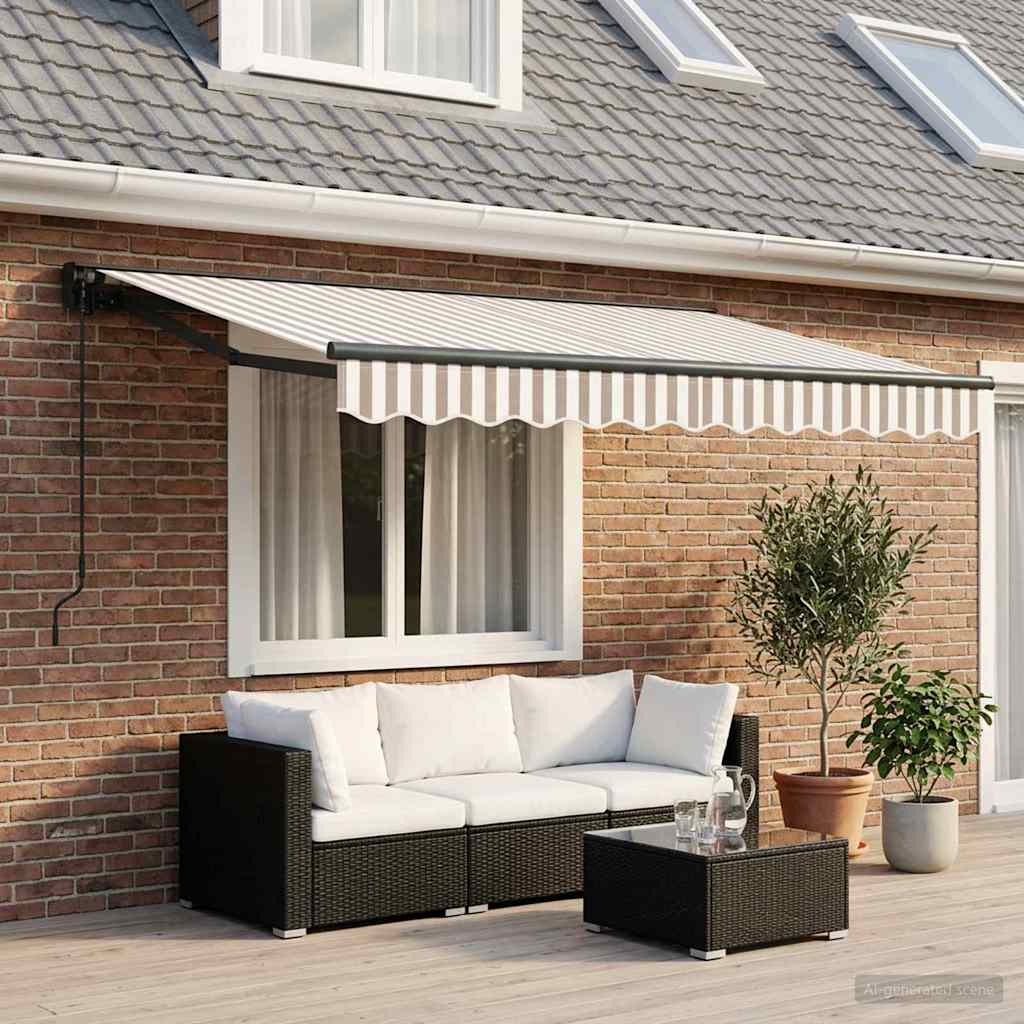 vidaXL Manual Retractable Awning Light Grey and White 3.5 x 2 m