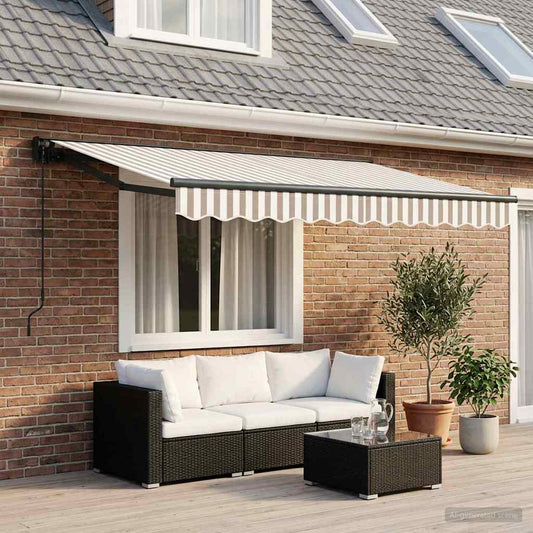 vidaXL Retractable Awning Light Grey and White 3.5 x 2.5 m