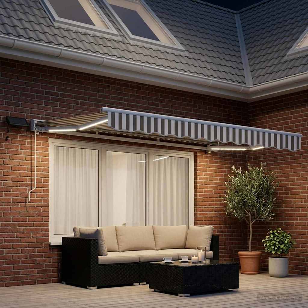 vidaXL Manual Awning Frame with LEDs Light Grey and White 3.5 x 2 m