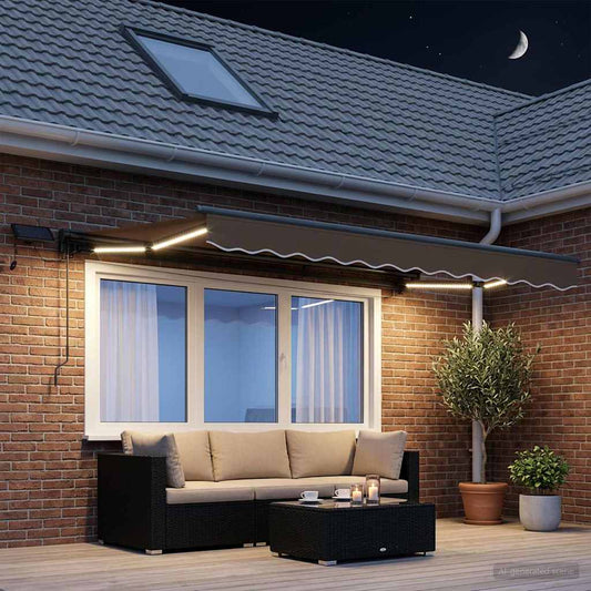 vidaXL Manual Awning Frame with LEDs Taupe 2.5 x 2 m