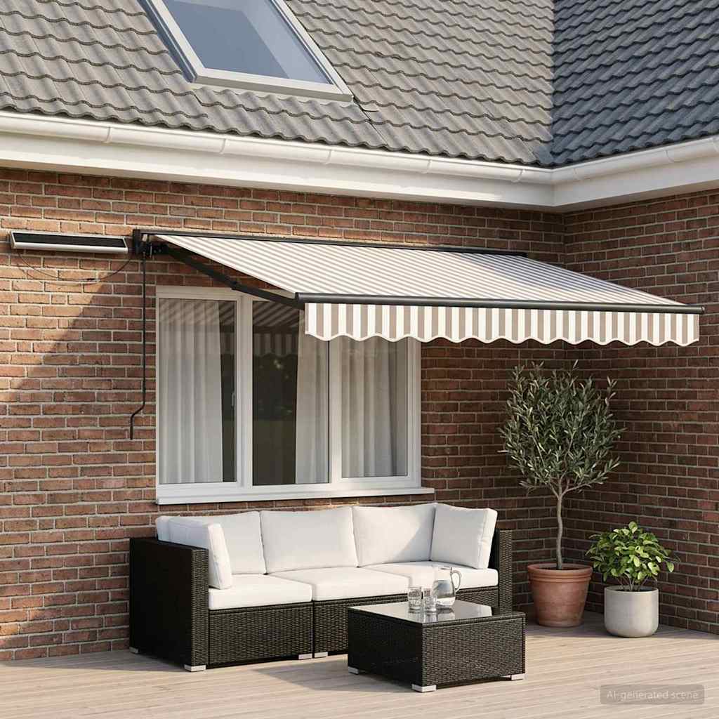 vidaXL Electric Retractable Awning Light Grey and White 3 x 2.5 m