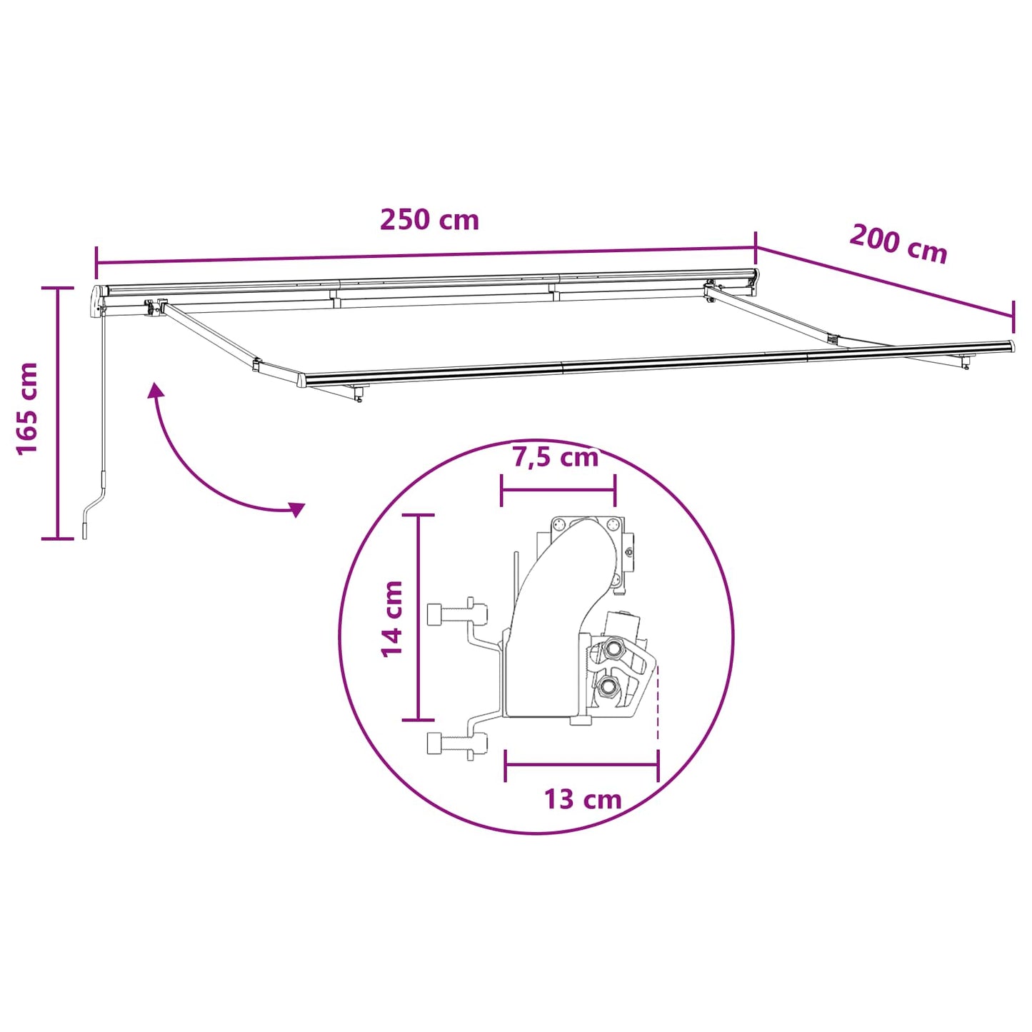vidaXL Retractable Awning Taupe 2.5 x 2 m Fabric