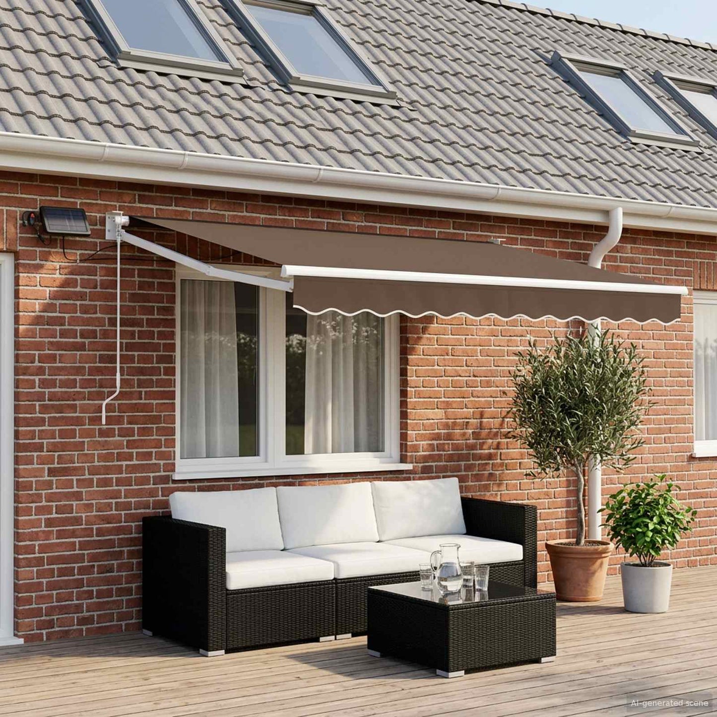 vidaXL Manual Retractable Awning with LEDs Taupe