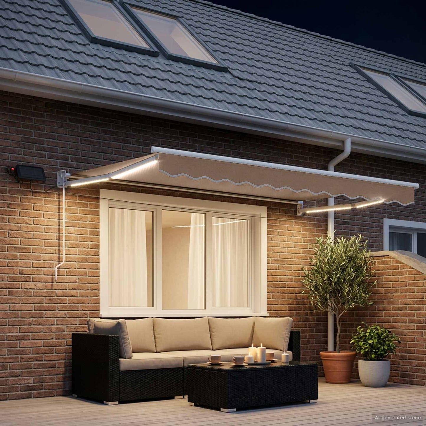 vidaXL Manual Retractable Awning with LEDs Taupe