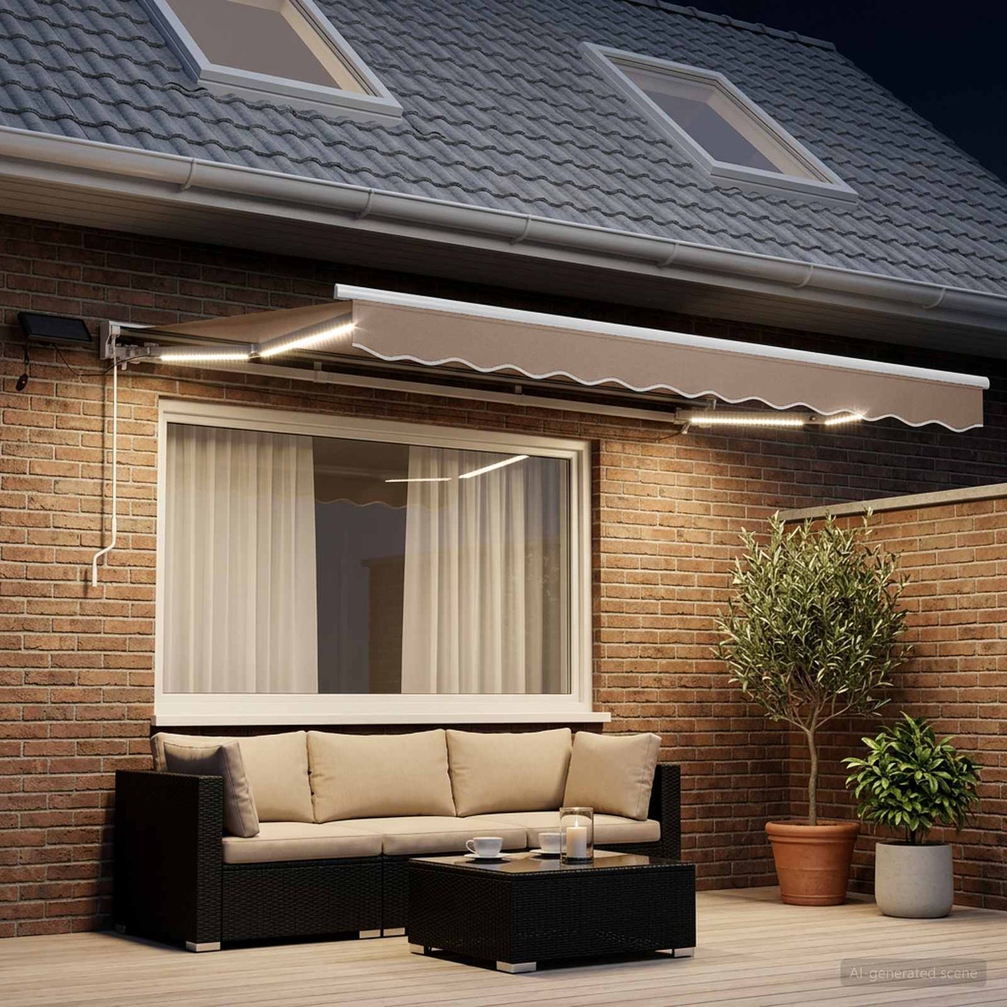 vidaXL Manual Awning Frame with LEDs Taupe 3.5 x 2 m