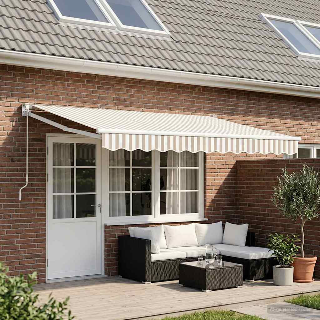 vidaXL Retractable Awning Light Grey and White 4 x 2 m