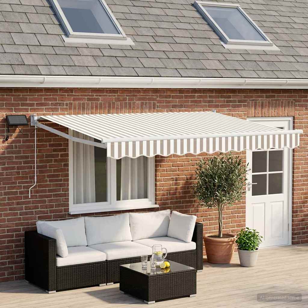 vidaXL Manual Retractable Awning with LEDs Light Grey and White