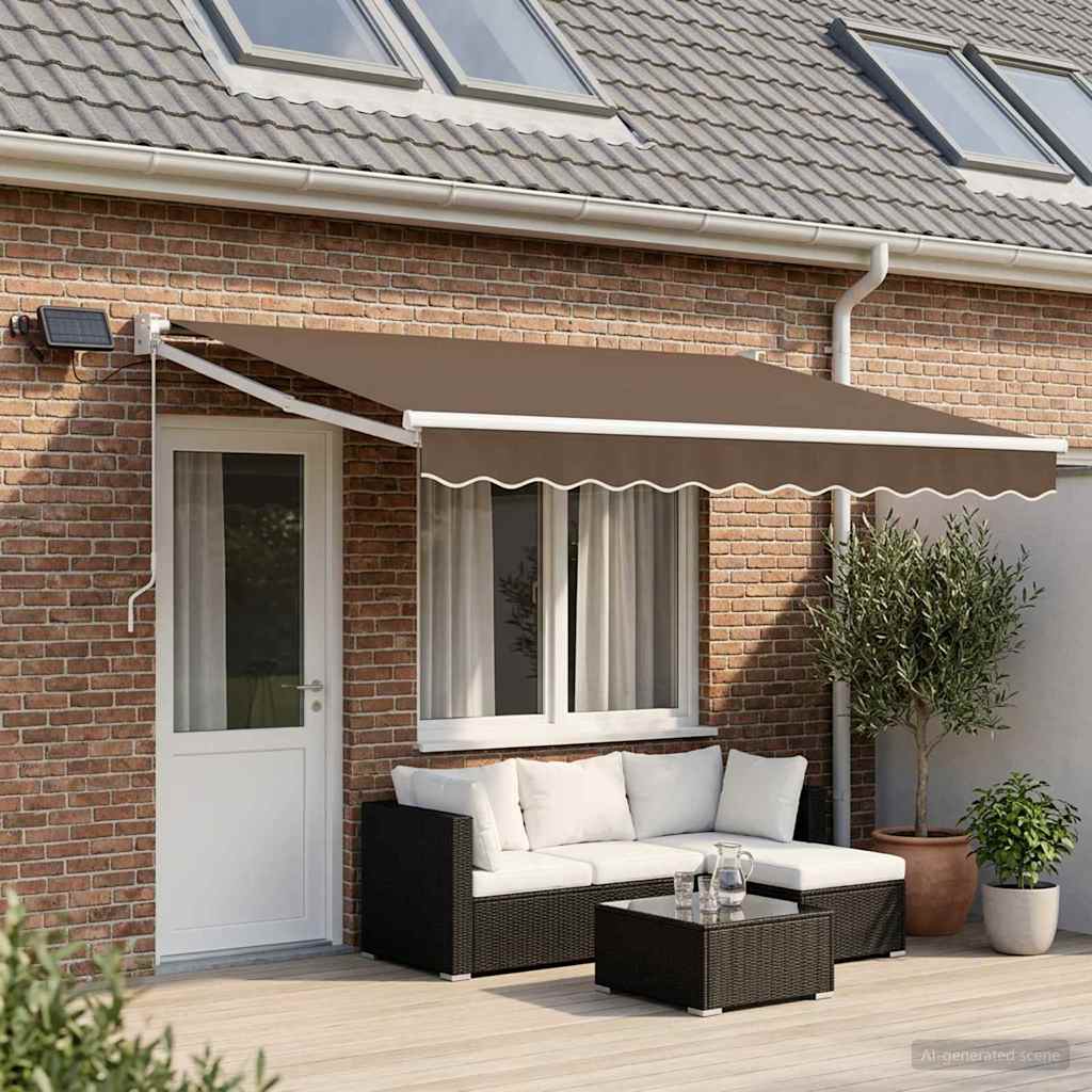 vidaXL Manual Retractable Awning with LEDs Taupe