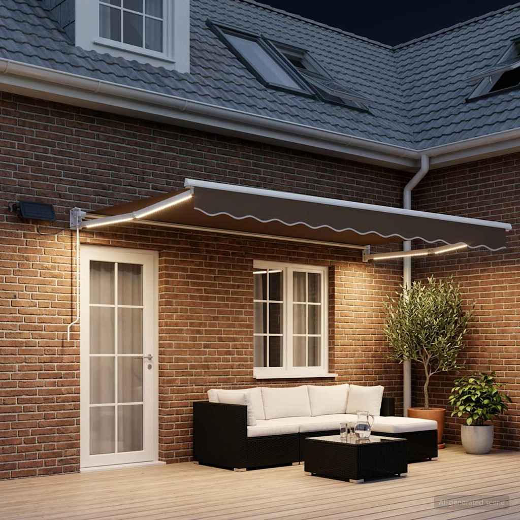 vidaXL Manual Retractable Awning with LEDs Taupe