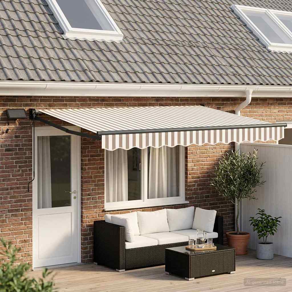 vidaXL Manual Retractable Awning with LEDs Light Grey and White