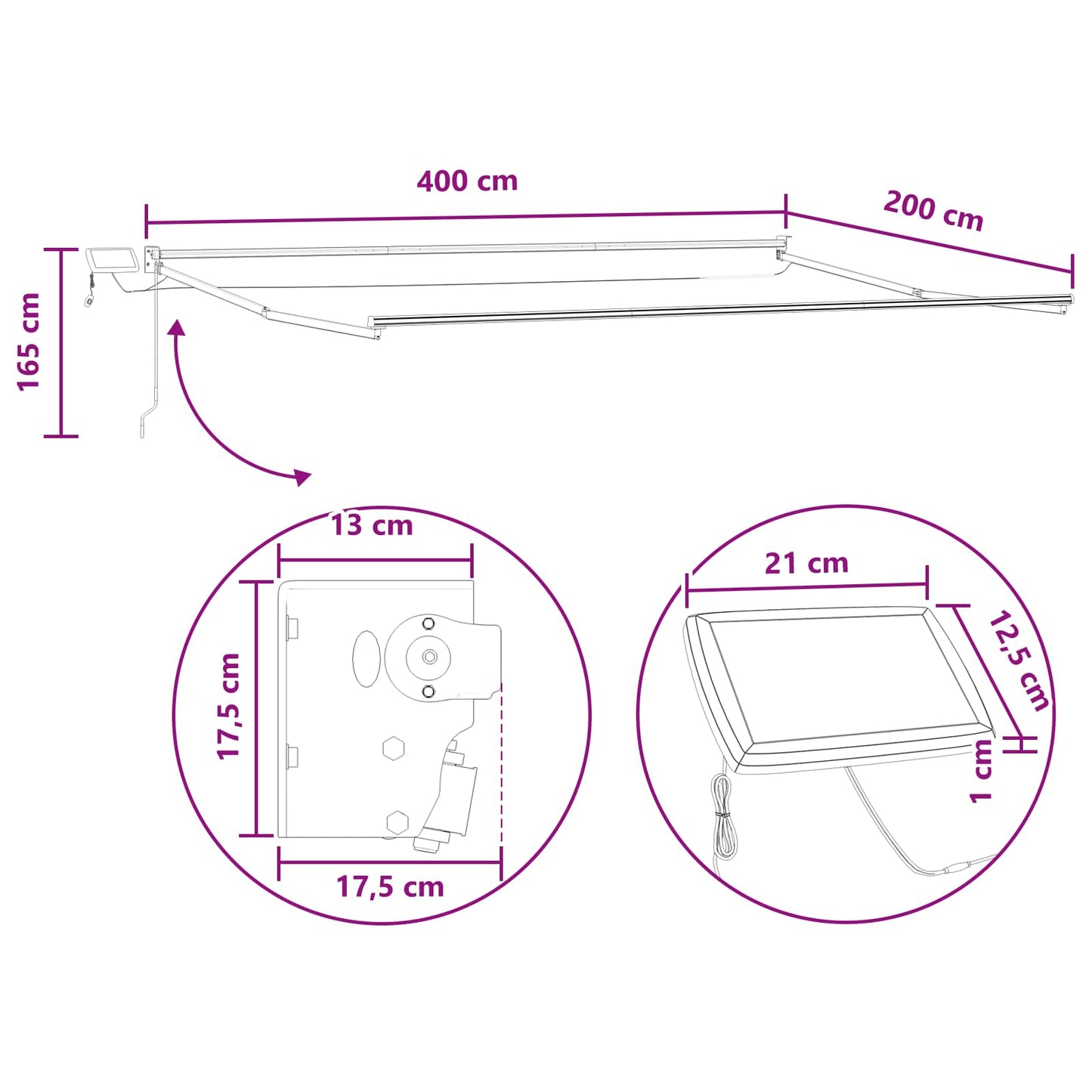 vidaXL Manual Retractable Awning with LEDs Sand
