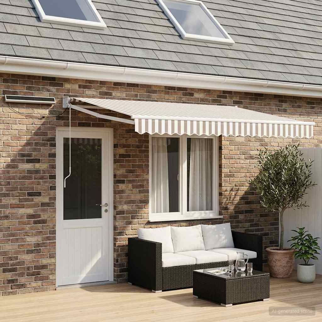 vidaXL Electric Retractable Awning Light Grey and White 4.5 x 3 m