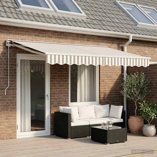 vidaXL Manual Retractable Awning Light Grey and White 4 x 3 m