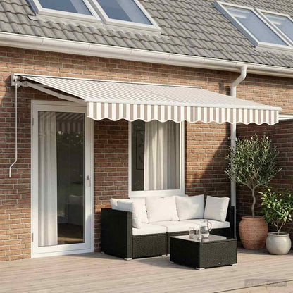 vidaXL Manual Retractable Awning Light Grey and White 4 x 3.5 m