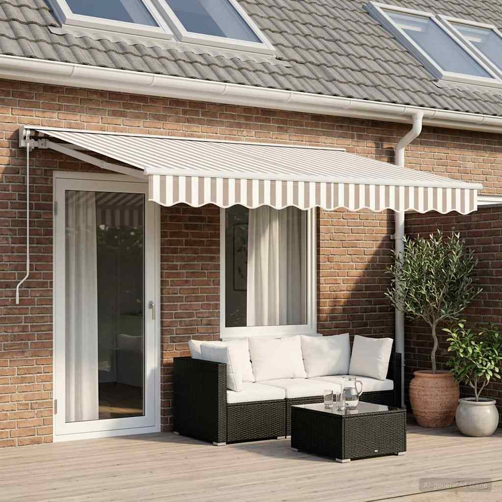 vidaXL Manual Retractable Awning Light Grey and White 4.5 x 3.5 m