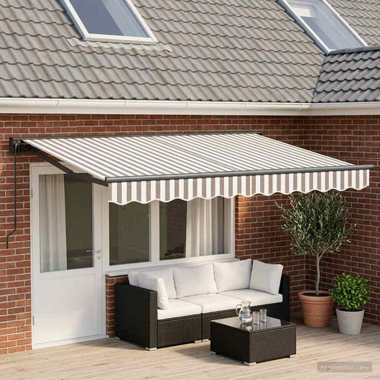 vidaXL Manual Retractable Awning Light Grey and White 4 x 3.5 m