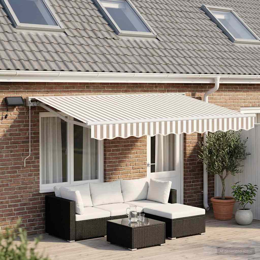 vidaXL Manual Awning Frame with LEDs Light Grey and White 5 x 3 m