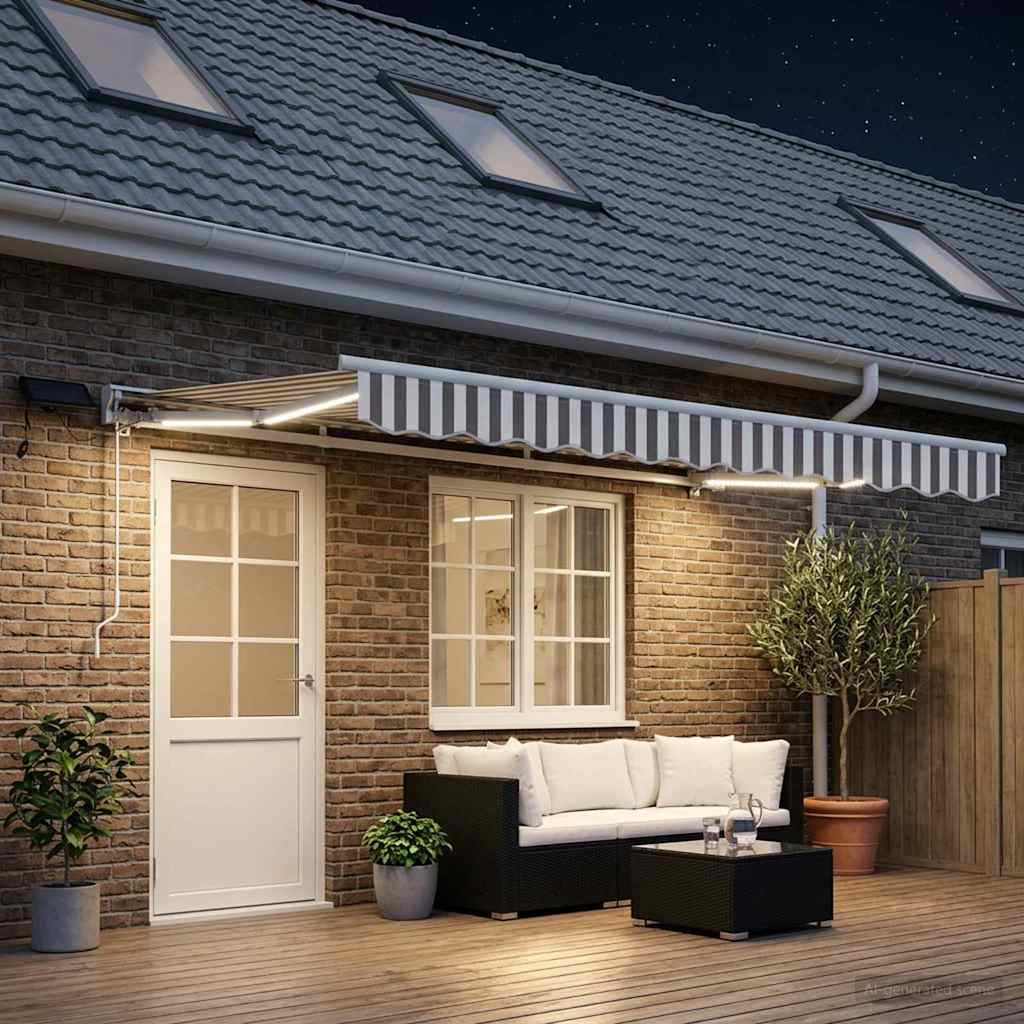 vidaXL Manual Awning Frame with LEDs Light Grey and White 5 x 3 m