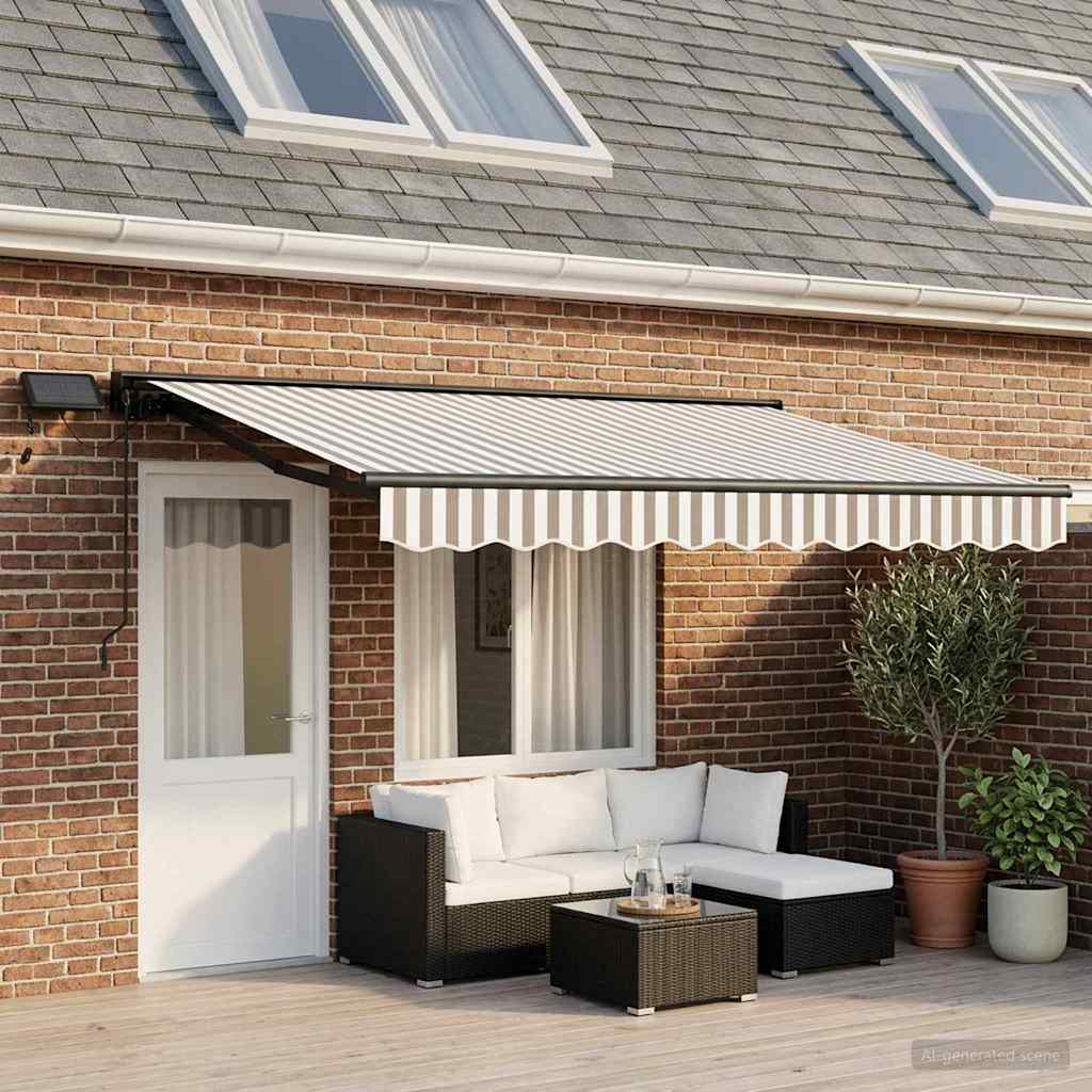 vidaXL Manual Awning Frame with LEDs Light Grey and White 4.5 x 3 m